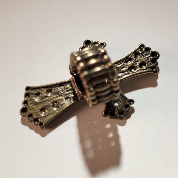 Cross Rhinestones Stretch Ring Brass-Tone Metal Size 6-7 - Picture 3 of 5